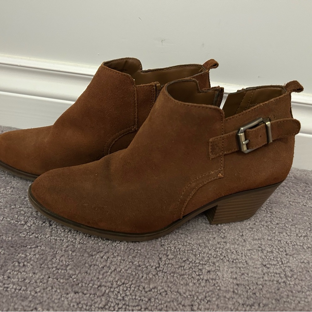 Women's Brown Suede Ankle Booties with Buckle